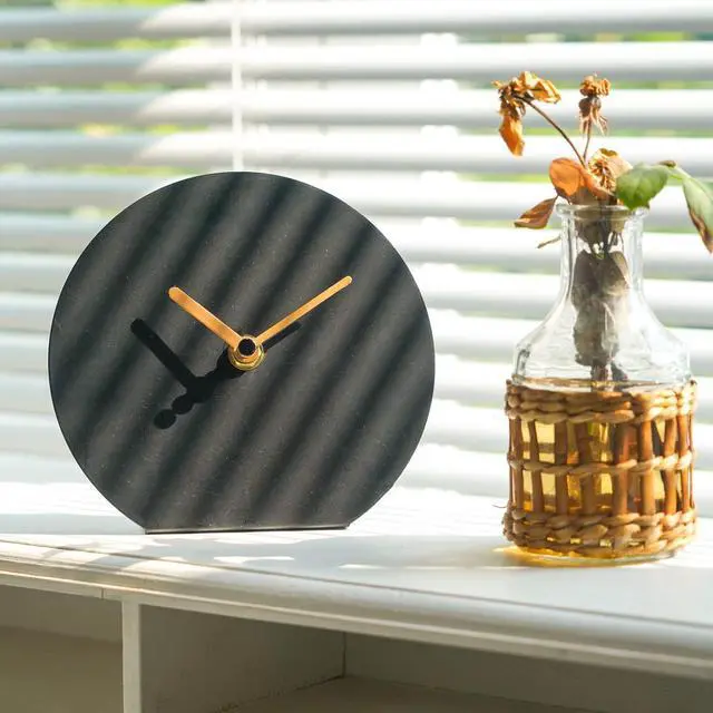 Alt view image 2 of 7 - 6'' One-Piece Table Clocks Without Scale Modern Minimalist Style Decoration, Iron Silent Quartz Desk Clock Creative Ornaments, Battery Operated Non Ticking for Home Office, Black