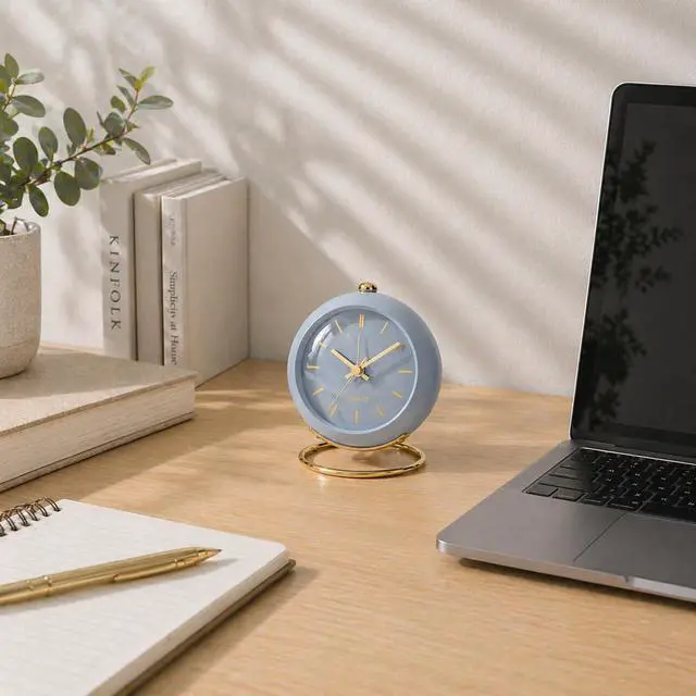 Alt view image 3 of 6 - Battery Operated Desk Alarm Clocks with Light,Retro Silent No Ticking Analog Small Clock,Loud Table Clock for Bedside/Bedroom/Kitchen/Office/Travel/Kids/Room Decor Aesthetic Vintage (Blue)