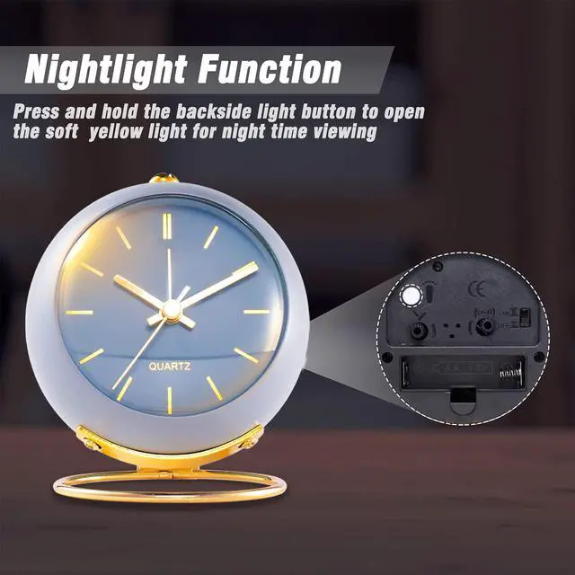 Alt view image 6 of 6 - Battery Operated Desk Alarm Clocks with Light,Retro Silent No Ticking Analog Small Clock,Loud Table Clock for Bedside/Bedroom/Kitchen/Office/Travel/Kids/Room Decor Aesthetic Vintage (Blue)