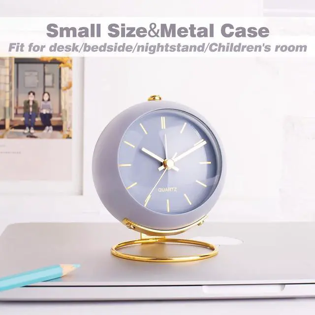 Alt view image 5 of 6 - Battery Operated Desk Alarm Clocks with Light,Retro Silent No Ticking Analog Small Clock,Loud Table Clock for Bedside/Bedroom/Kitchen/Office/Travel/Kids/Room Decor Aesthetic Vintage (Blue)
