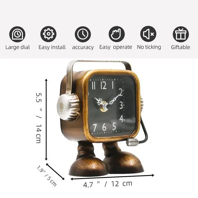 Alt view image 2 of 7 - Retro Steampunk Clock,Robot Table Clock,Industrial Style Desk and Shelf Clocks,Fireplace Decor,Battery Operated,Silent Non-Ticking,Clock for Office, Living Room Bedroom