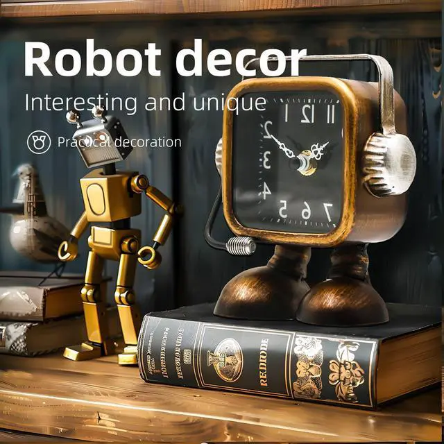 Alt view image 5 of 7 - Retro Steampunk Clock,Robot Table Clock,Industrial Style Desk and Shelf Clocks,Fireplace Decor,Battery Operated,Silent Non-Ticking,Clock for Office, Living Room Bedroom