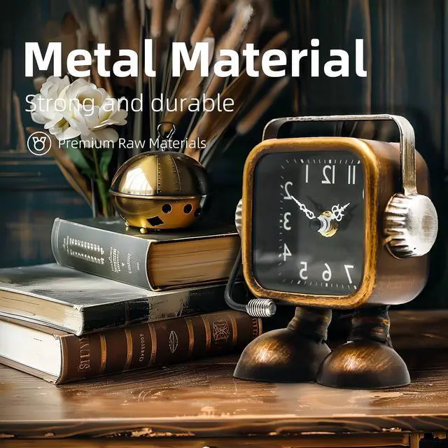 Alt view image 6 of 7 - Retro Steampunk Clock,Robot Table Clock,Industrial Style Desk and Shelf Clocks,Fireplace Decor,Battery Operated,Silent Non-Ticking,Clock for Office, Living Room Bedroom
