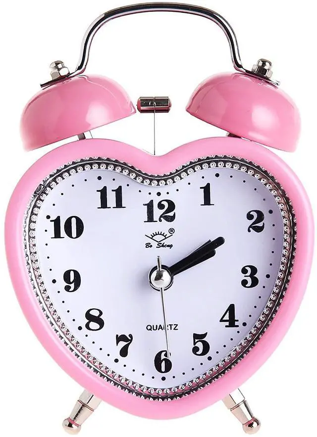 Main image of 3 Inches Cute Twin Bell Loud Alarm Clock Silent Analog Quartz Nightlight Tableclock Battery Operated for Kids, Seniors, Heavy Sleepers, Decorations for Bedroom, Living Room (Pink)