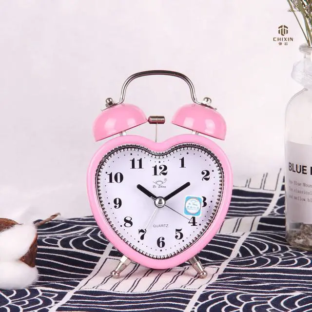 Alt view image 3 of 7 - 3 Inches Cute Twin Bell Loud Alarm Clock Silent Analog Quartz Nightlight Tableclock Battery Operated for Kids, Seniors, Heavy Sleepers, Decorations for Bedroom, Living Room (Pink)