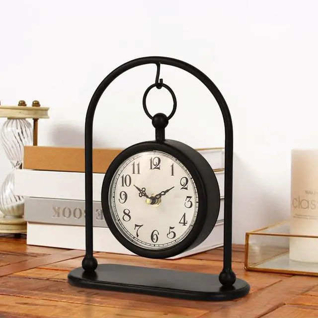 Main image of Vintage Metal Table Clock, Farmhouse Table Clock, Small Black Silent Non-Ticking Battery Operated Desk and Shelf Clocks for Home Kitchen Living Room Bedroom Decor