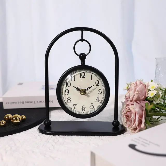 Alt view image 4 of 7 - Vintage Metal Table Clock, Farmhouse Table Clock, Small Black Silent Non-Ticking Battery Operated Desk and Shelf Clocks for Home Kitchen Living Room Bedroom Decor