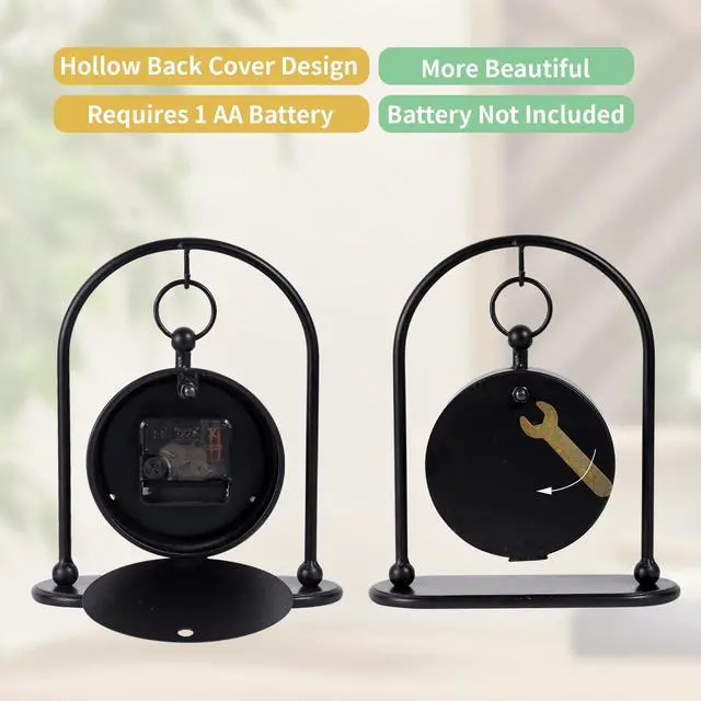 Alt view image 3 of 7 - Vintage Metal Table Clock, Farmhouse Table Clock, Small Black Silent Non-Ticking Battery Operated Desk and Shelf Clocks for Home Kitchen Living Room Bedroom Decor