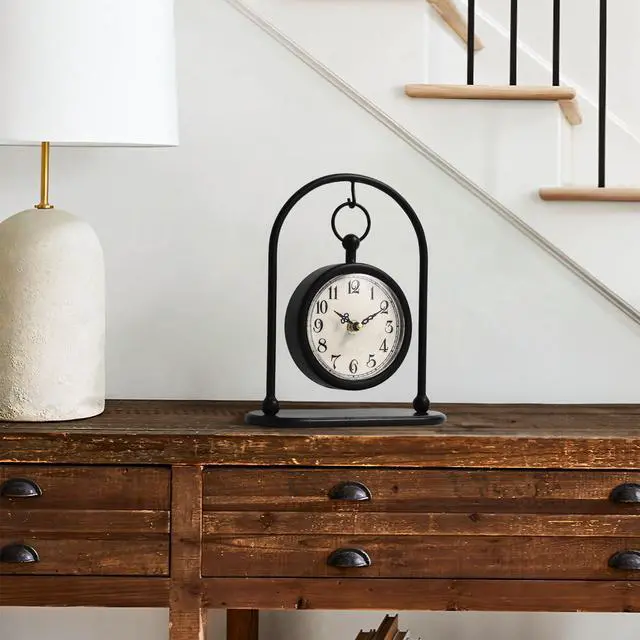 Alt view image 5 of 7 - Vintage Metal Table Clock, Farmhouse Table Clock, Small Black Silent Non-Ticking Battery Operated Desk and Shelf Clocks for Home Kitchen Living Room Bedroom Decor