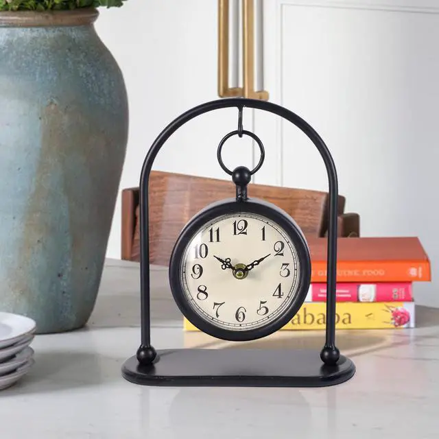 Alt view image 6 of 7 - Vintage Metal Table Clock, Farmhouse Table Clock, Small Black Silent Non-Ticking Battery Operated Desk and Shelf Clocks for Home Kitchen Living Room Bedroom Decor