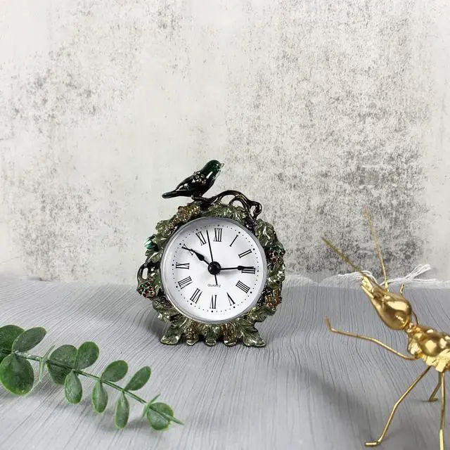 Alt view image 4 of 6 - Decorative Mini Table Clock, Vintage Metal Silent Analog Quartz Battery Operated Table Top Clock for Living Room Decor Shelf