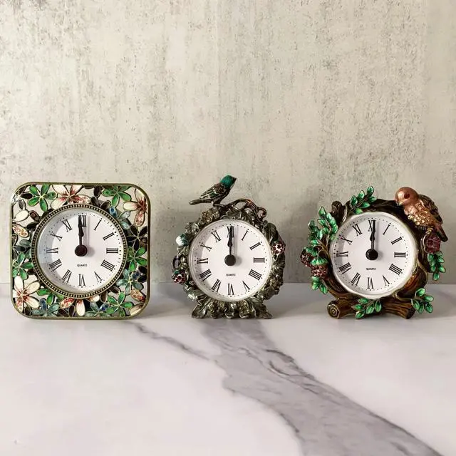 Alt view image 6 of 6 - Decorative Mini Table Clock, Vintage Metal Silent Analog Quartz Battery Operated Table Top Clock for Living Room Decor Shelf