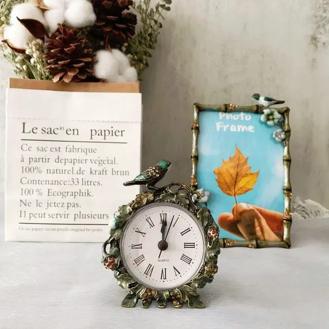 Alt view image 5 of 6 - Decorative Mini Table Clock, Vintage Metal Silent Analog Quartz Battery Operated Table Top Clock for Living Room Decor Shelf
