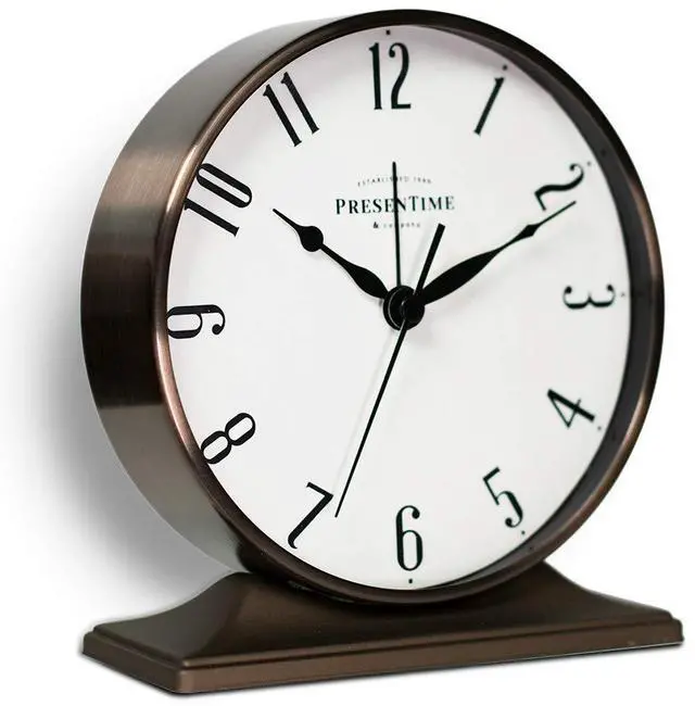 Main image of Co Lewis Mantel Alarm Clock, Desk and Shelf Clock, Tabletop Decoration, 5.5 x 5 inch, Silent no Ticking, Metal Base, Bronze Finish, Arabic Numeral