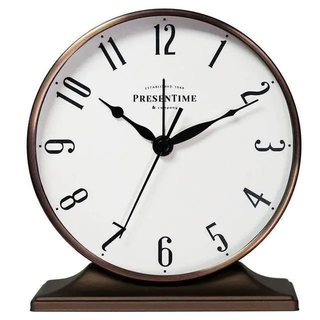 Alt view image 2 of 7 - Co Lewis Mantel Alarm Clock, Desk and Shelf Clock, Tabletop Decoration, 5.5 x 5 inch, Silent no Ticking, Metal Base, Bronze Finish, Arabic Numeral