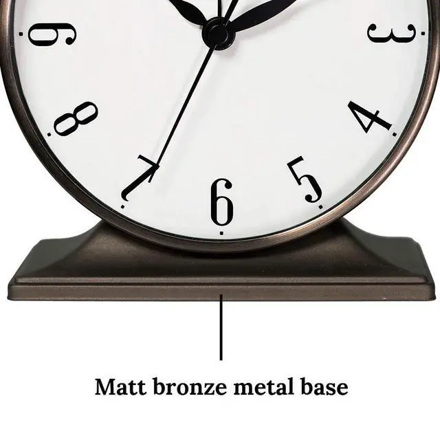 Alt view image 4 of 7 - Co Lewis Mantel Alarm Clock, Desk and Shelf Clock, Tabletop Decoration, 5.5 x 5 inch, Silent no Ticking, Metal Base, Bronze Finish, Arabic Numeral