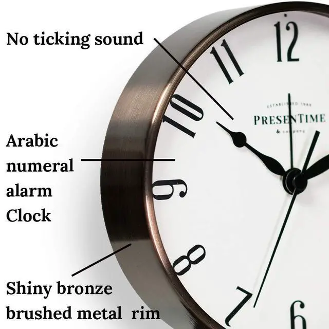 Alt view image 3 of 7 - Co Lewis Mantel Alarm Clock, Desk and Shelf Clock, Tabletop Decoration, 5.5 x 5 inch, Silent no Ticking, Metal Base, Bronze Finish, Arabic Numeral