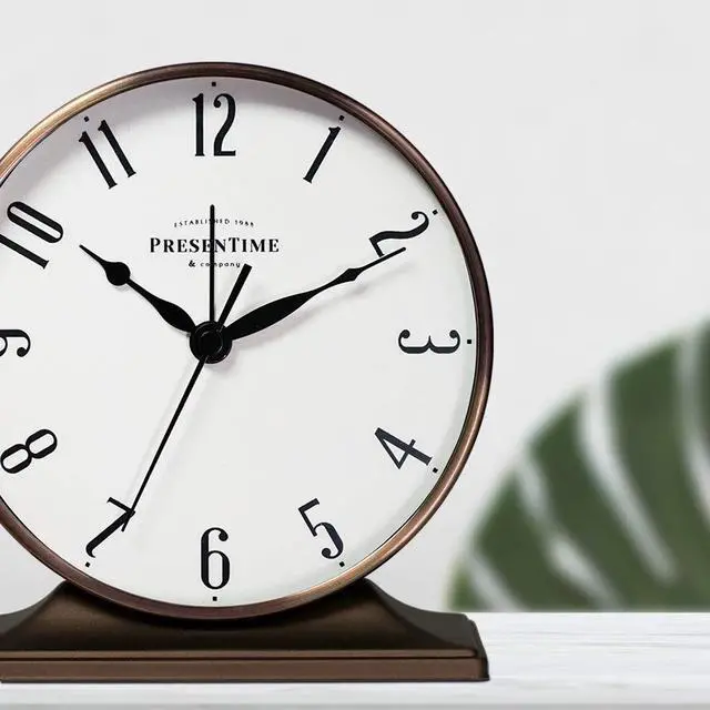 Alt view image 5 of 7 - Co Lewis Mantel Alarm Clock, Desk and Shelf Clock, Tabletop Decoration, 5.5 x 5 inch, Silent no Ticking, Metal Base, Bronze Finish, Arabic Numeral