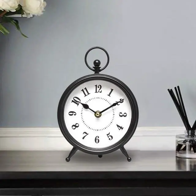 Alt view image 7 of 7 - Vintage Black Table Clock on Stand, Decorative Desk and Shelf ClockDecorative Battery Operated Table Top Clock for Living RoomSilent Non-Ticking(Small)