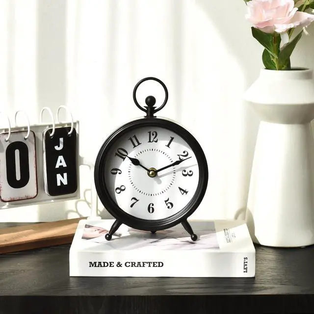 Alt view image 2 of 7 - Vintage Black Table Clock on Stand, Decorative Desk and Shelf ClockDecorative Battery Operated Table Top Clock for Living RoomSilent Non-Ticking(Small)