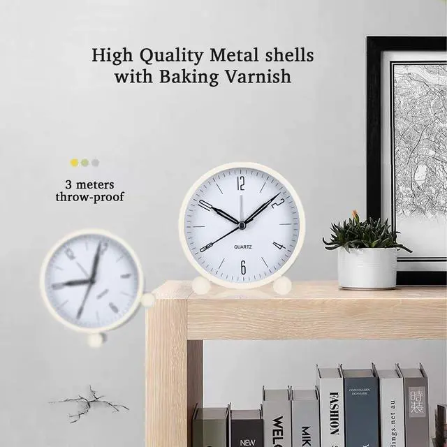 Alt view image 3 of 7 - Analog Alarm Clock, 4 inch Super Silent Non Ticking Small Clock with Night Light, Battery Operated, Simply Design, for Bedroom, Bedside, Desk
