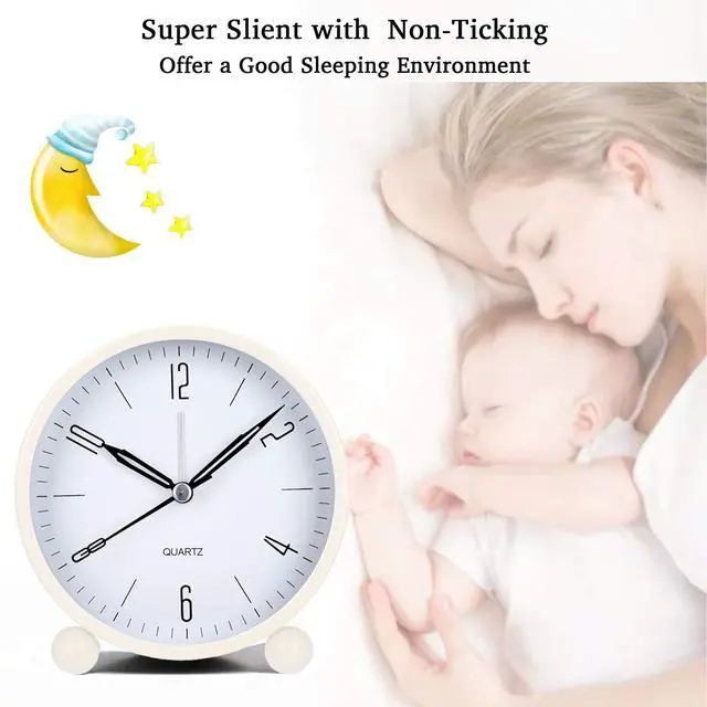 Alt view image 4 of 7 - Analog Alarm Clock, 4 inch Super Silent Non Ticking Small Clock with Night Light, Battery Operated, Simply Design, for Bedroom, Bedside, Desk