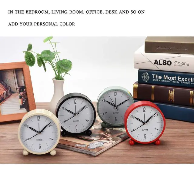 Alt view image 6 of 7 - Analog Alarm Clock, 4 inch Super Silent Non Ticking Small Clock with Night Light, Battery Operated, Simply Design, for Bedroom, Bedside, Desk