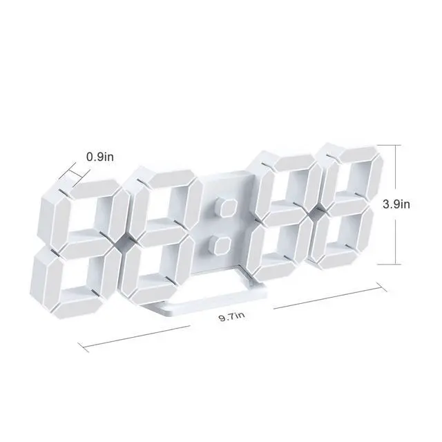 Alt view image 7 of 7 - LED Clock, 3D Digital Wall & Desk Alarm Clock with Snooze, Dimmable Display, Time Memory, 12/24H Date & Temperature, Remote Control Night Light for Bedroom, Office, Kitchen, Home (White)