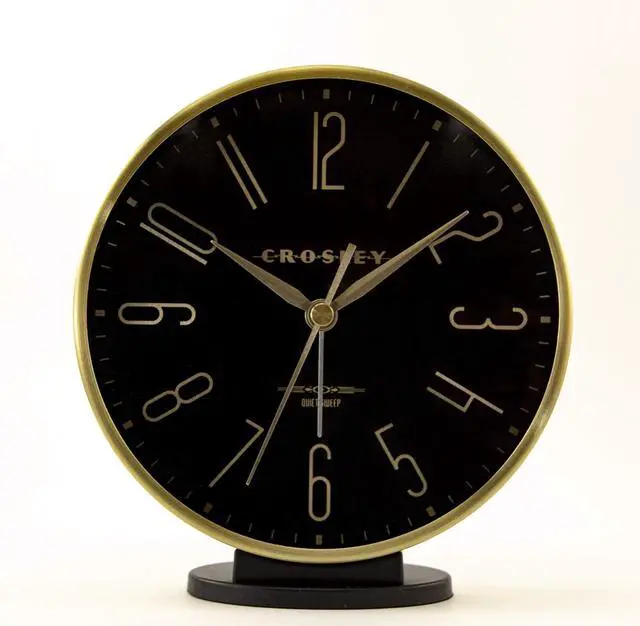 Main image of Crosley Modern Art Deco Alarm Clock for Office, Bedroom, or Desk Analog Non-Ticking Clock with Easy-to-Read Dial, Gold Metal Frame & Black Face (6-Inch)