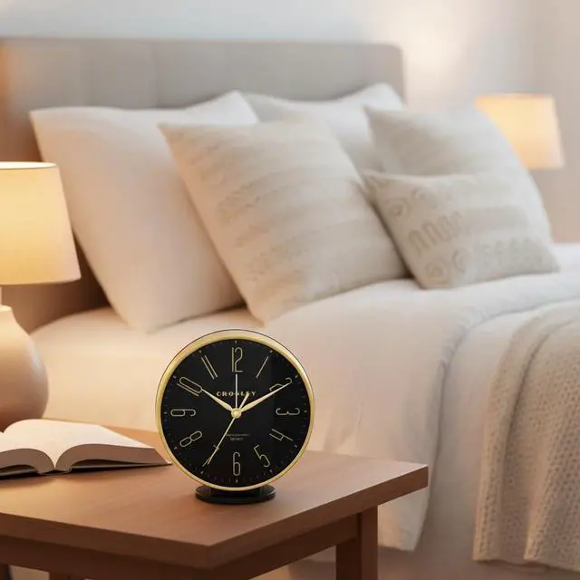 Alt view image 6 of 7 - Crosley Modern Art Deco Alarm Clock for Office, Bedroom, or Desk Analog Non-Ticking Clock with Easy-to-Read Dial, Gold Metal Frame & Black Face (6-Inch)