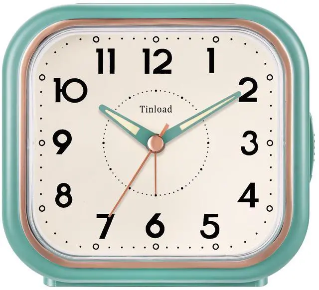 Main image of 4.3" Vintage Retro Analog Alarm Clock, Super Silent Non Ticking Clock with Manual Light, Snooze, Battery Operated, Simply Design, for Living Room, Bedroom, Bedside, Desk(Green)