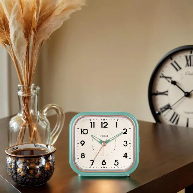 Alt view image 5 of 5 - 4.3" Vintage Retro Analog Alarm Clock, Super Silent Non Ticking Clock with Manual Light, Snooze, Battery Operated, Simply Design, for Living Room, Bedroom, Bedside, Desk(Green)