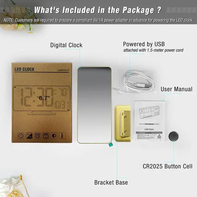 Alt view image 4 of 6 - Dual Alarm Clock 6.7in Gold Desk Clock with Dimming, 12/24h, Seconds, Date, Day of Week, Temp, Digital LED Clock for Bedroom, Digital Calendar Clocks for Living Room Gold Desk Accessories