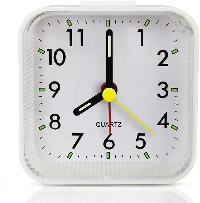 Main image of Small White Kids Desk Battery Alarm Clock, Analog Travel Clock, Quieter Bedside Clocks for Bedrooms Bathroom Living Room Kitchen Shelf