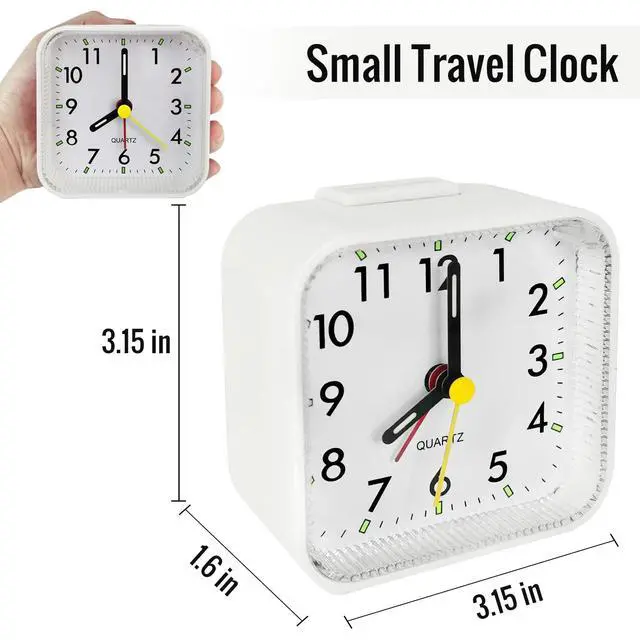 Alt view image 2 of 7 - Small White Kids Desk Battery Alarm Clock, Analog Travel Clock, Quieter Bedside Clocks for Bedrooms Bathroom Living Room Kitchen Shelf
