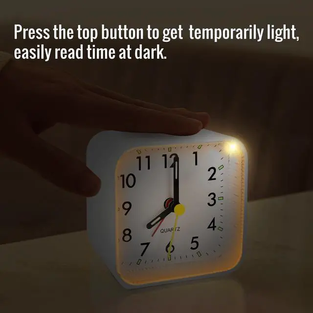 Alt view image 4 of 7 - Small White Kids Desk Battery Alarm Clock, Analog Travel Clock, Quieter Bedside Clocks for Bedrooms Bathroom Living Room Kitchen Shelf