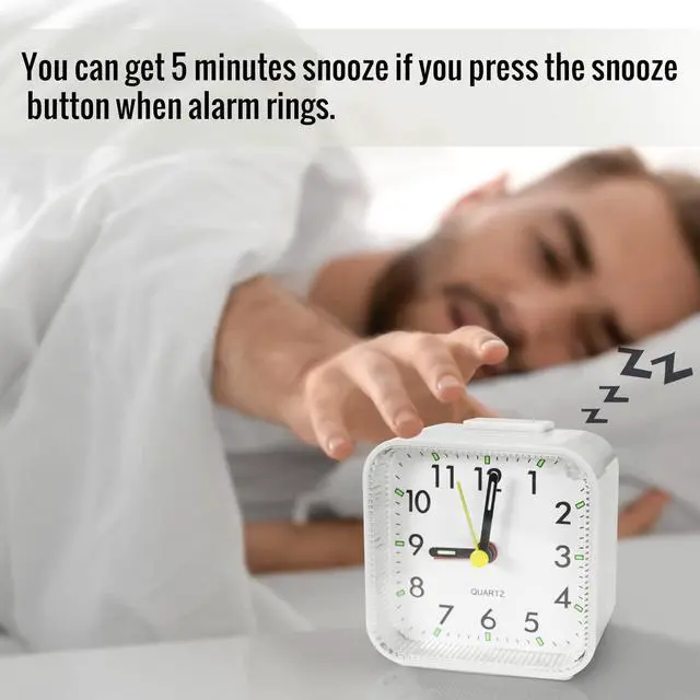 Alt view image 5 of 7 - Small White Kids Desk Battery Alarm Clock, Analog Travel Clock, Quieter Bedside Clocks for Bedrooms Bathroom Living Room Kitchen Shelf