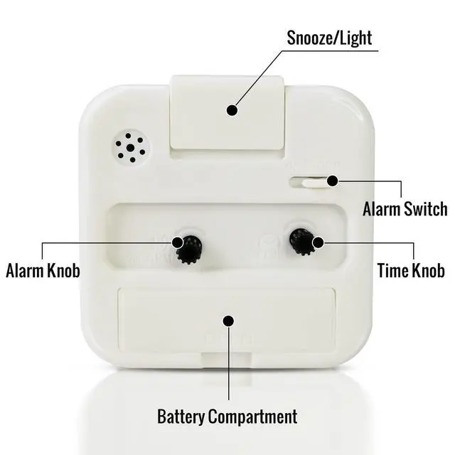 Alt view image 6 of 7 - Small White Kids Desk Battery Alarm Clock, Analog Travel Clock, Quieter Bedside Clocks for Bedrooms Bathroom Living Room Kitchen Shelf