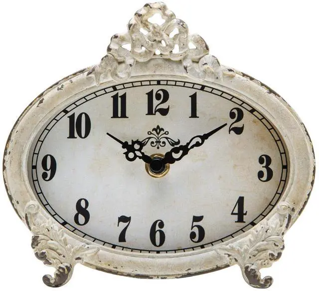 Main image of Small Vintage Table Clock Distressed White, Shabby Chic Decor