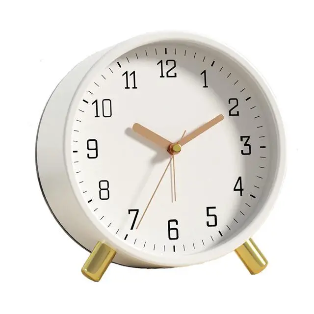 Main image of Alarm Clock with Backlight, 4.5 inches Bedside Analog Non-Ticking Silent Small Deskclock with Arabic Numerals, Battery Operated Round Tableclock for Living Room, Bedroom (White)