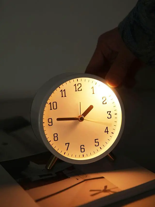 Alt view image 2 of 7 - Alarm Clock with Backlight, 4.5 inches Bedside Analog Non-Ticking Silent Small Deskclock with Arabic Numerals, Battery Operated Round Tableclock for Living Room, Bedroom (White)