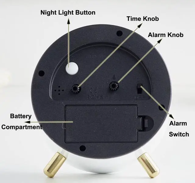 Alt view image 4 of 7 - Alarm Clock with Backlight, 4.5 inches Bedside Analog Non-Ticking Silent Small Deskclock with Arabic Numerals, Battery Operated Round Tableclock for Living Room, Bedroom (White)