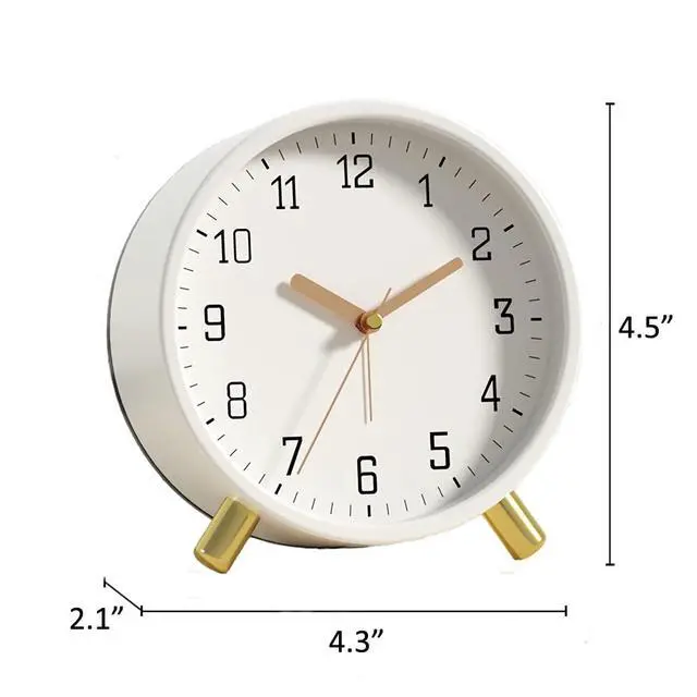 Alt view image 5 of 7 - Alarm Clock with Backlight, 4.5 inches Bedside Analog Non-Ticking Silent Small Deskclock with Arabic Numerals, Battery Operated Round Tableclock for Living Room, Bedroom (White)