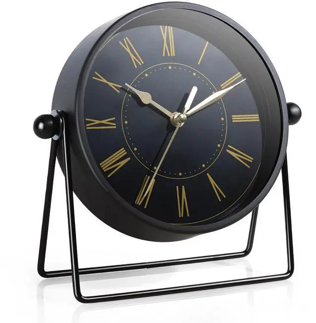 Main image of Vintage Black Metal Desk Clock,Battery Operated Mantel Clocks, Decorative Table Clocks with Adjustable Angle for Fireplace Farmhouse Shelf Living Room Décor (Black/Gold)