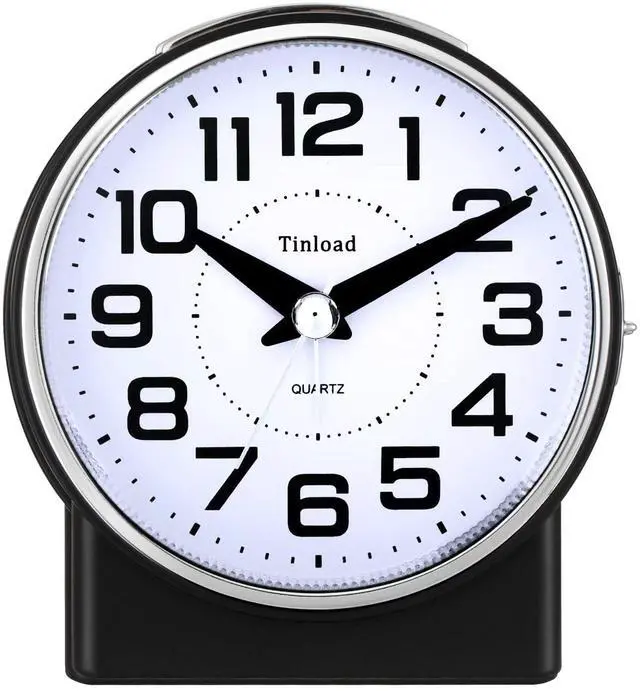 Main image of 4.3" No Ticking Analog Alarm Clock,Silent Readable for Seniors,Easy to Set,Gradual Rise Alarm,Big Numbers,On/Off Switch on Side,Gentle Wake,Snooze,Lighted on Demand,Battery Operated,Black