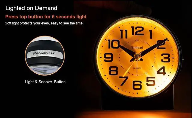 Alt view image 3 of 5 - 4.3" No Ticking Analog Alarm Clock,Silent Readable for Seniors,Easy to Set,Gradual Rise Alarm,Big Numbers,On/Off Switch on Side,Gentle Wake,Snooze,Lighted on Demand,Battery Operated,Black