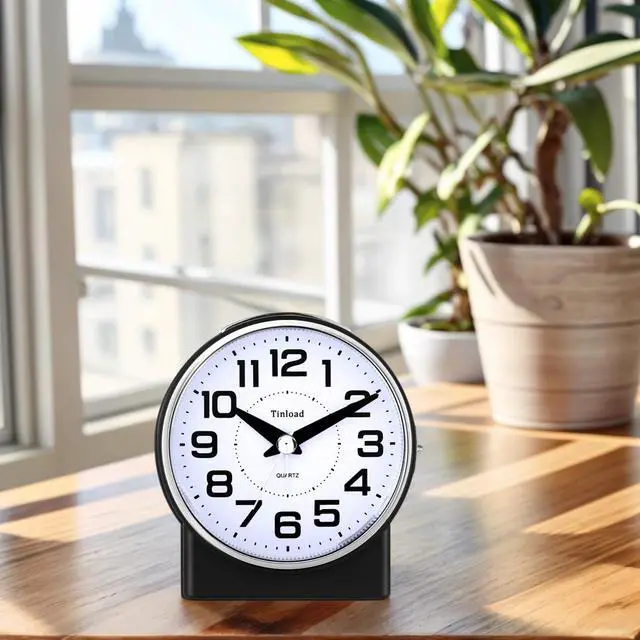 Alt view image 5 of 5 - 4.3" No Ticking Analog Alarm Clock,Silent Readable for Seniors,Easy to Set,Gradual Rise Alarm,Big Numbers,On/Off Switch on Side,Gentle Wake,Snooze,Lighted on Demand,Battery Operated,Black
