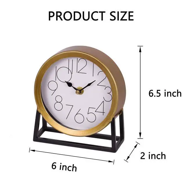 Alt view image 3 of 5 - Modern Golden Table Clock on Stand, Decorative Desk and Shelf Clock, Mantel Clock Farmhouse Clock Non-Ticking, Home Décor for Living Room, Bedroom, Bedside, Desk, Gift Clock (Gold)