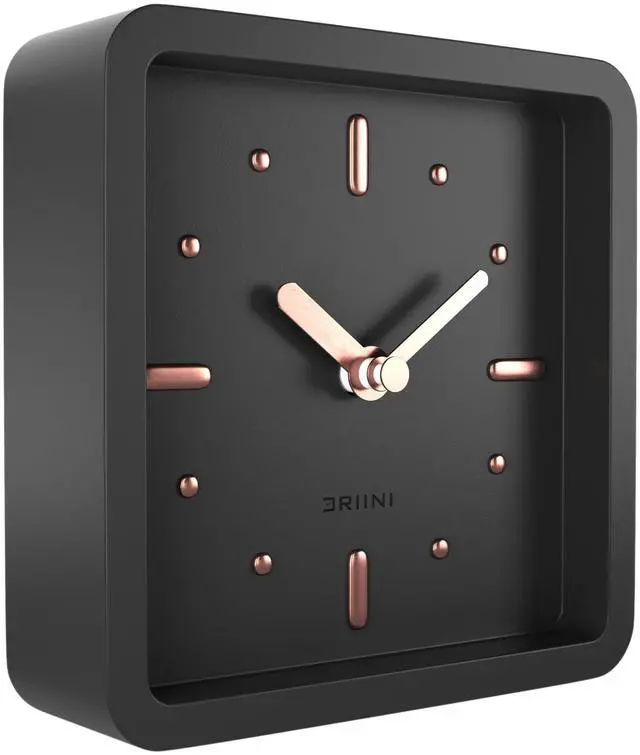 Main image of Modern Mid Century Desk & Shelf Clock (Black Rose Gold) - Battery Operated with Silent, Analog Movement Small Tabletop Clocks for Office Perfect for Mantle, End Table, Desktop or Nightstand