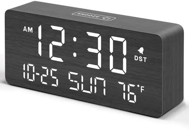 Main image of Wooden Digital Alarm Clocks for Bedrooms with Date & Day of Week